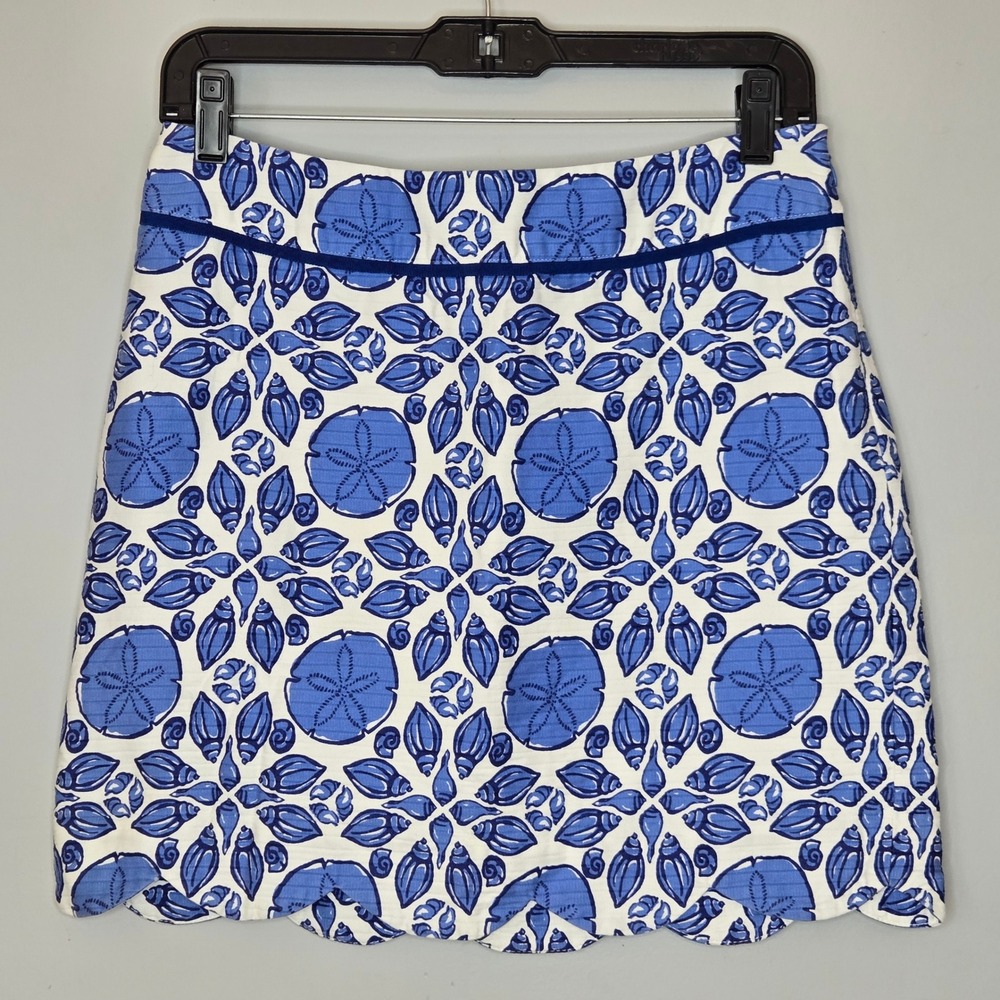 Vineyard Vines Blue White Sand Dollar Shell Scalloped Hem Skirt Size 2 Coastal
